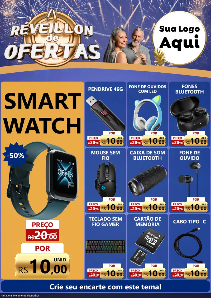 Modelo de Encarte para Encarte A4 Vertical com o tema Réveillon de Ofertas para Informática