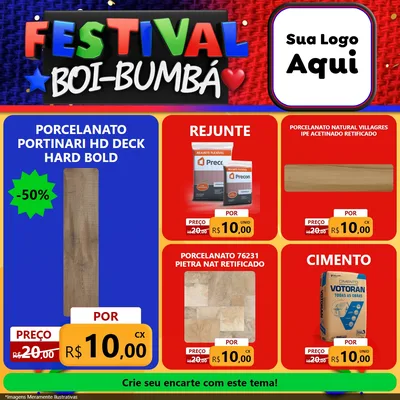 Modelo de Rede Social para Feed Facebook com o tema Festival Boi-Bumbá para Pisos e revestimentos