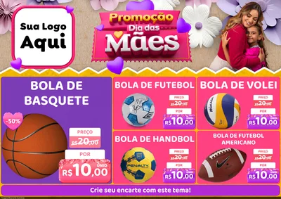 Modelo de Encarte para Encarte A4 Horizontal com o tema Promoção Dia das Mães para Artigos Esportivos