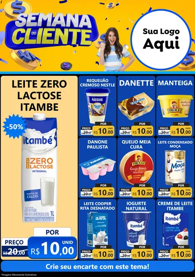 Modelo de Encarte para Encarte A4 Vertical com o tema Semana do Cliente para Frios e Laticínios