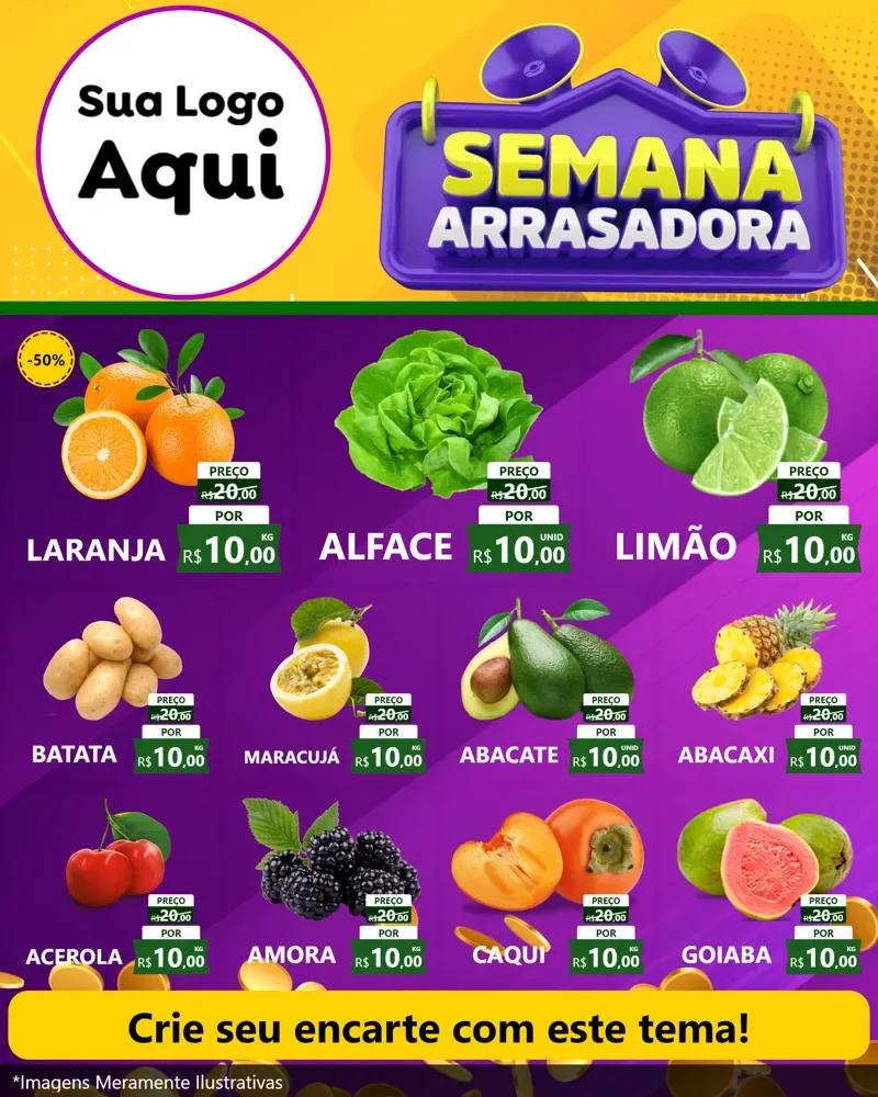 Modelo de Rede Social para Feed Instagram com o tema Semana Arrasadora para Hortifrúti