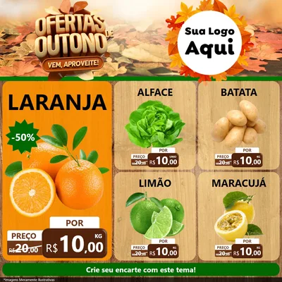 Modelo de Rede Social para Feed Facebook com o tema Ofertas de Outono - Vem, Aproveite! para Hortifrúti
