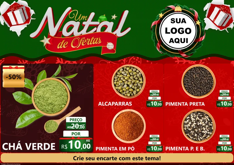 Modelo de Encarte para Encarte A4 Horizontal com o tema Um Natal de Ofertas para Produtos Naturais