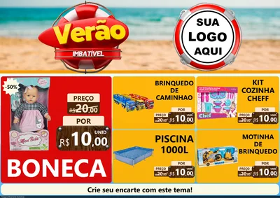 Modelo de Encarte para Encarte A4 Horizontal com o tema Verão Imbatível para Brinquedos