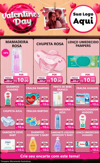 Modelo de Encarte para Encarte Grande com o tema Valentine's Day para Bebês