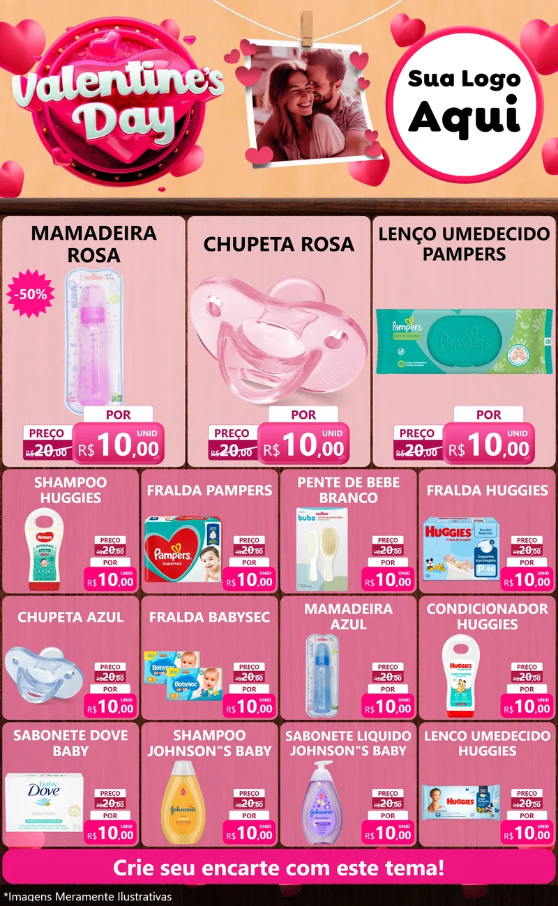 Modelo de Encarte para Encarte Grande com o tema Valentine's Day para Bebês