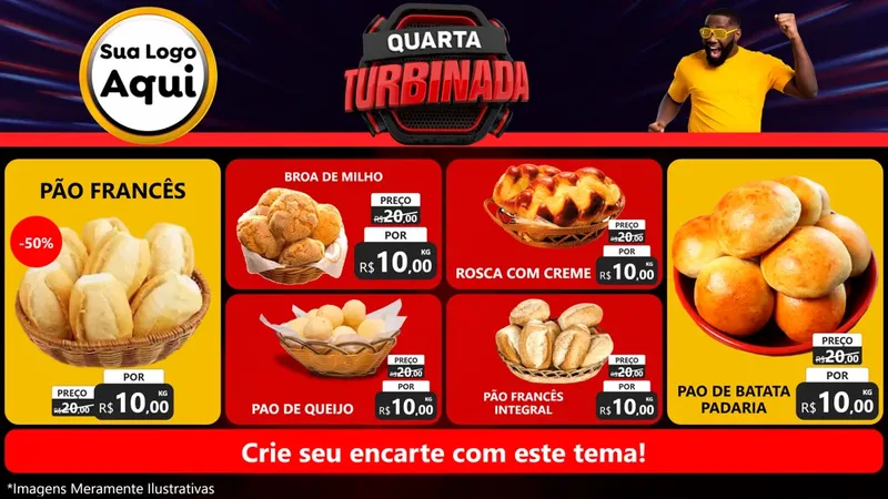 Modelo de TV para TV Horizontal com o tema Quarta Turbinada para Padaria