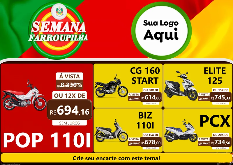 Modelo de Encarte para Encarte A4 Horizontal com o tema Semana Farroupilha para Concessionaria de Motos