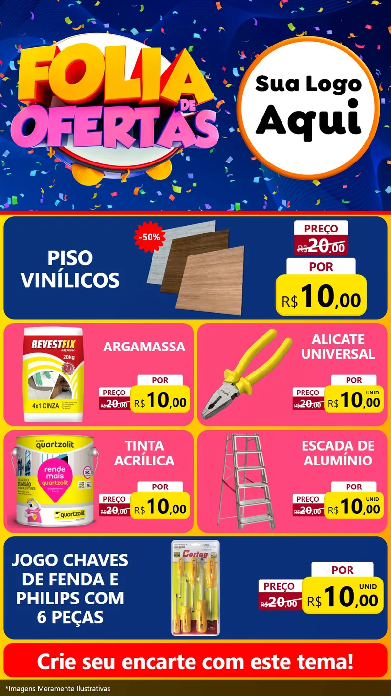 Modelo de TV para TV Vertical com o tema Folia de Ofertas para Material para Construção