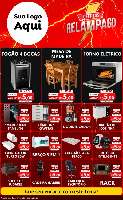 Modelo de Encarte para Encarte Grande com o tema Ofertas Relâmpago para Móveis e Eletro