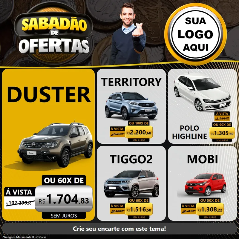 Modelo de Rede Social para Feed Facebook com o tema Sabadão de Ofertas para Concessionaria de Carros
