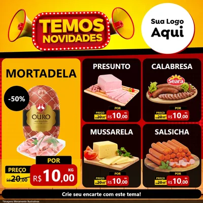 Modelo de Rede Social para Feed Facebook com o tema Temos Novidades para Frios e Laticínios
