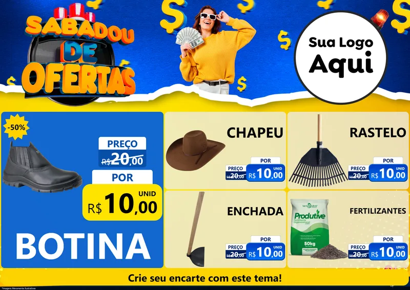 Modelo de Encarte para Encarte A4 Horizontal com o tema Sabadou de Ofertas para Agropecuária