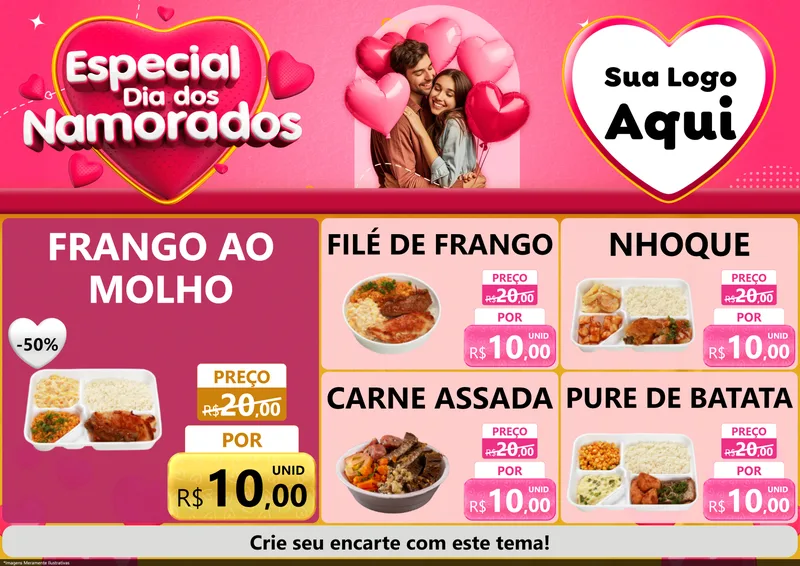 Modelo de Encarte para Encarte A4 Horizontal com o tema Especial Dia dos Namorados para Restaurante