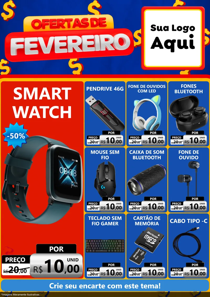 Modelo de Encarte para Encarte A4 Vertical com o tema Ofertas de Fevereiro para Informática