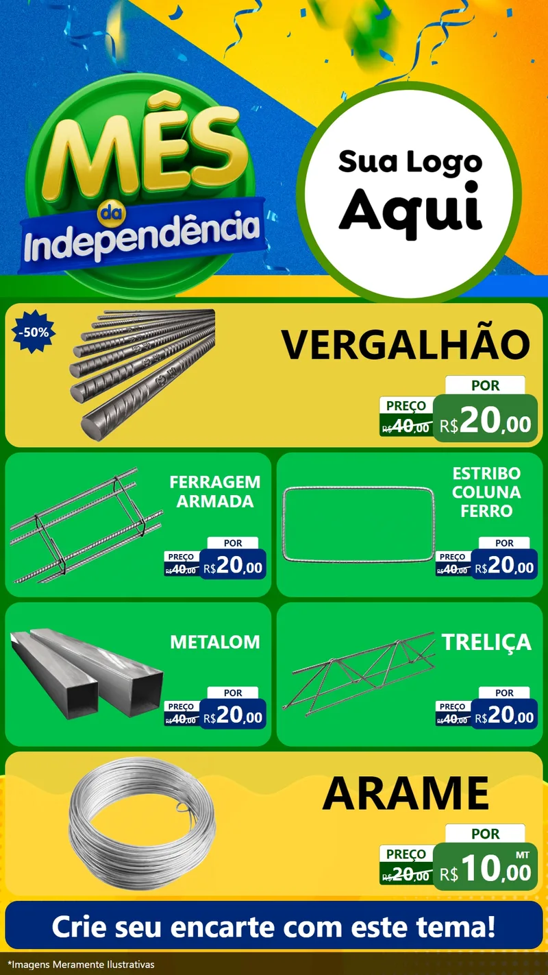 Modelo de TV para TV Vertical com o tema Mês da Independência para Ferragens