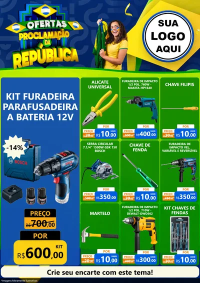 Modelo de Encarte para Encarte A4 Vertical com o tema Ofertas Proclamação da República para Maquinas e Ferramentas
