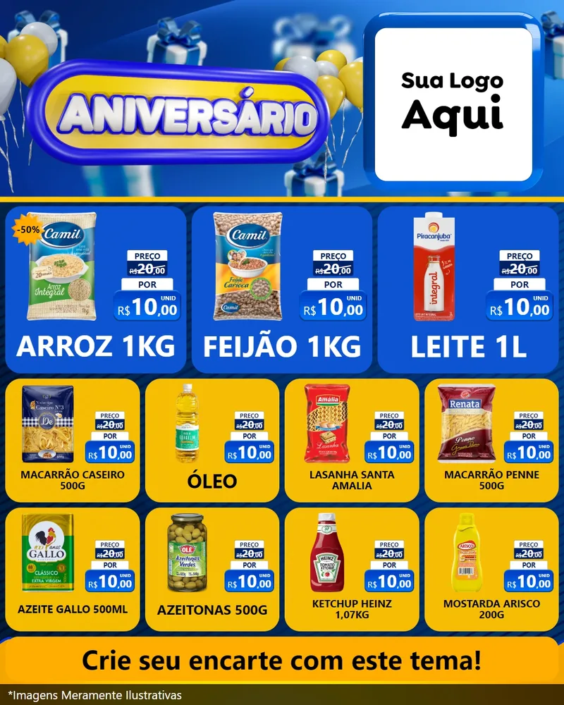 Modelo de Rede Social para Feed Instagram com o tema Aniversário para Supermercado