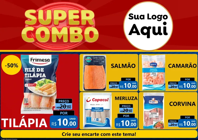 Modelo de Encarte para Encarte A4 Horizontal com o tema Super Combo para Peixaria