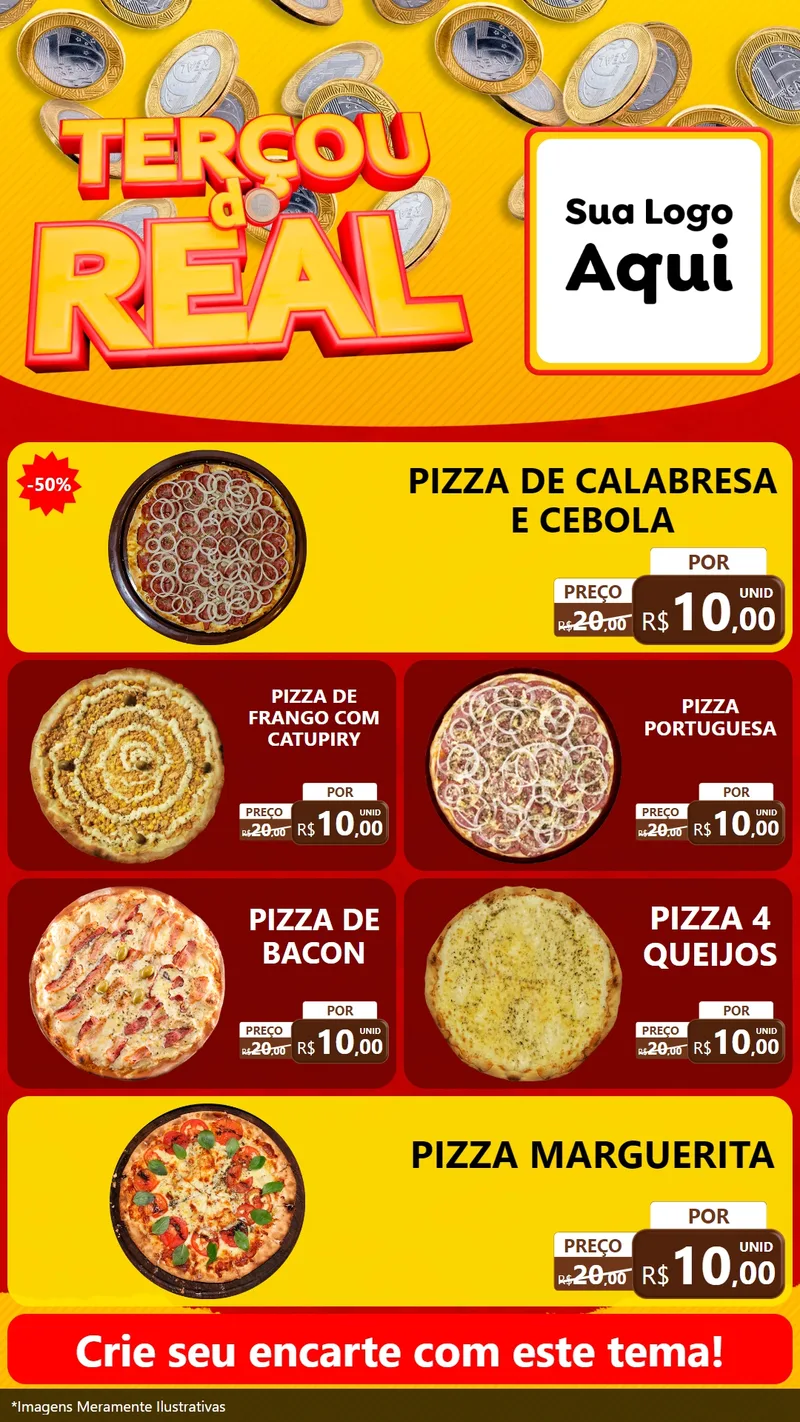 Modelo de TV para TV Vertical com o tema Terçou do Real para Pizzaria