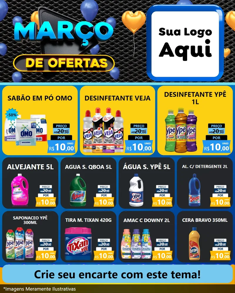 Modelo de Rede Social para Feed Instagram com o tema Março de Ofertas para Produtos de Limpeza