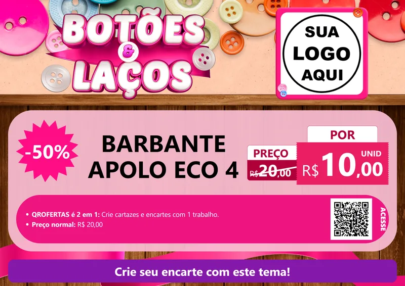 Modelo de Cartaz para Cartaz A4 Horizontal com o tema Botões e Laços para Armarinho e Aviamentos