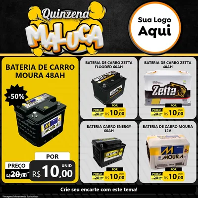 Modelo de Rede Social para Feed Facebook com o tema Quinzena Maluca para Baterias Elétricas