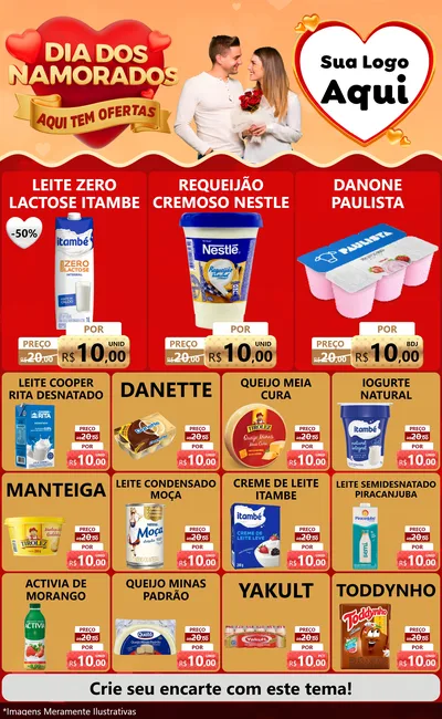 Modelo de Encarte para Encarte Grande com o tema Dia dos Namorados - Aqui Tem Ofertas para Frios e Laticínios