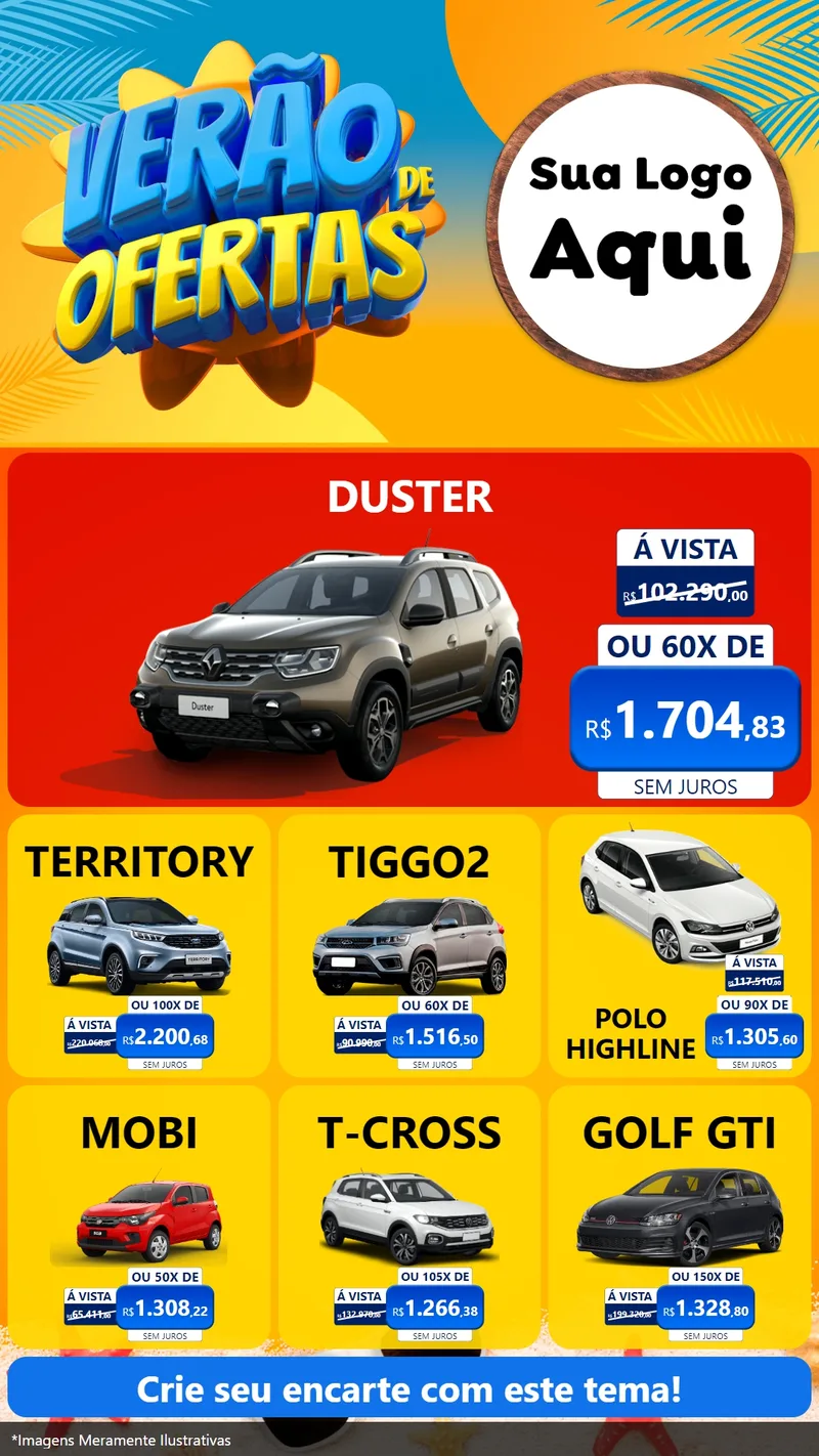 Modelo de Rede Social para Stories com o tema Verão de Ofertas para Concessionaria de Carros