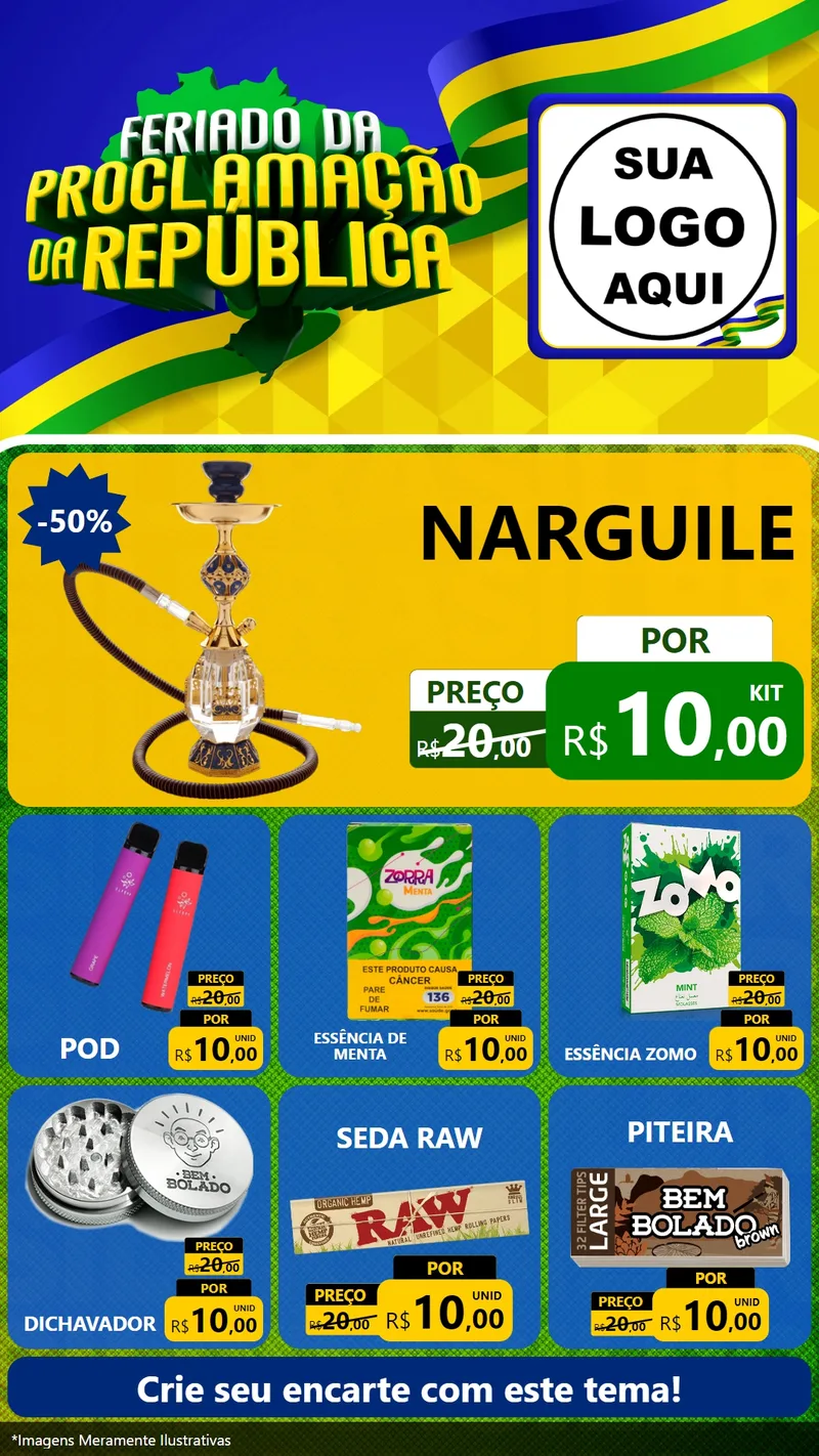 Modelo de Rede Social para Stories com o tema Feriado da Proclamação da República para Tabacaria