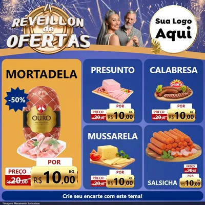 Modelo de Rede Social para Feed Facebook com o tema Réveillon de Ofertas para Frios e Laticínios