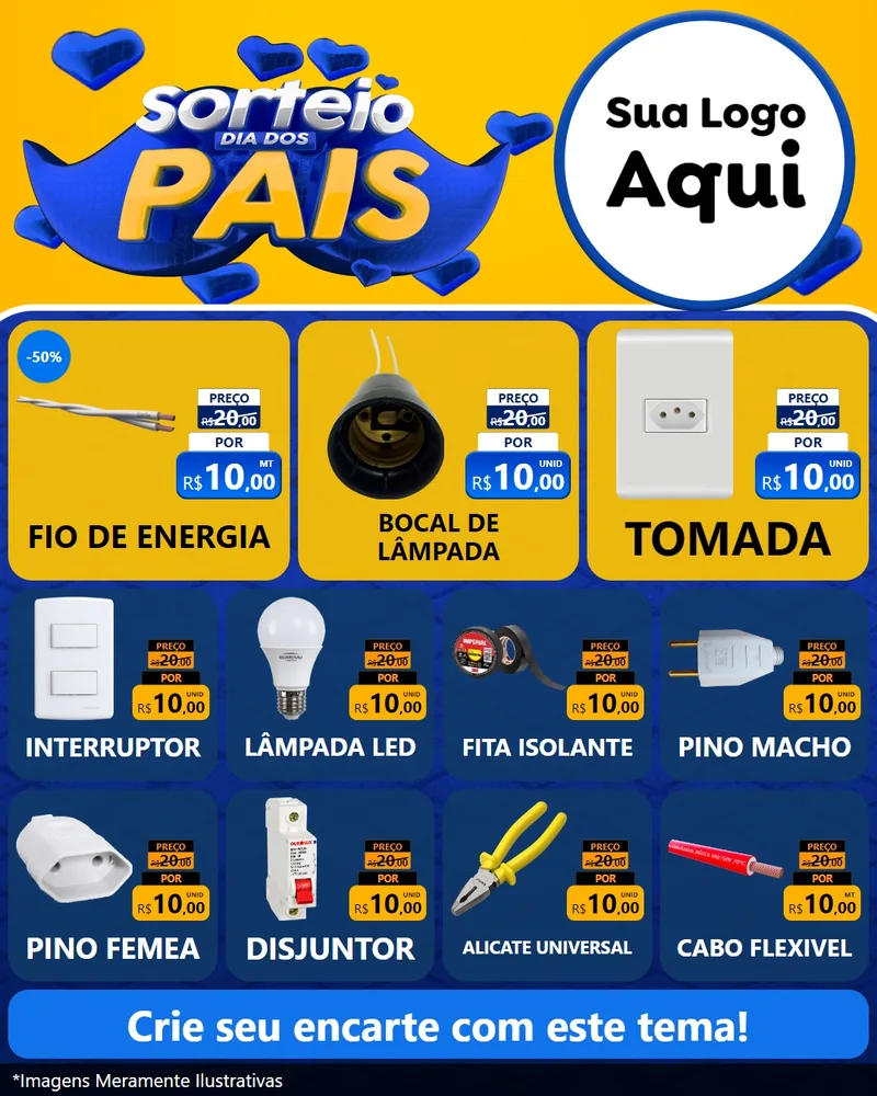 Modelo de Rede Social para Feed Instagram com o tema Sorteio Dia dos Pais para Materiais Elétricos