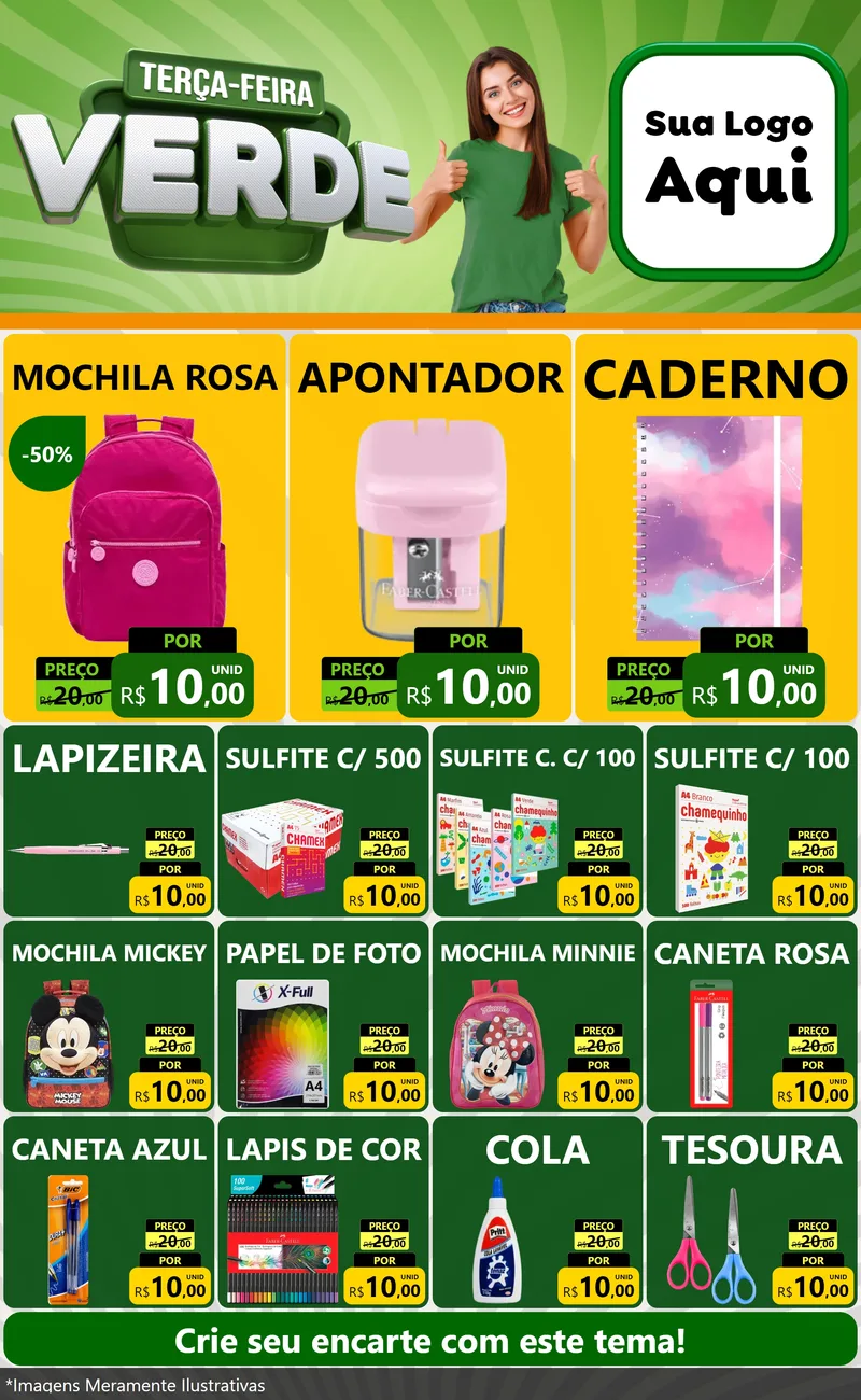 Modelo de Encarte para Encarte Grande com o tema Terça - Feira Verde para Papelaria
