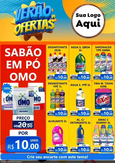 Modelo de Encarte para Encarte A4 Vertical com o tema Verão de Ofertas para Produtos de Limpeza