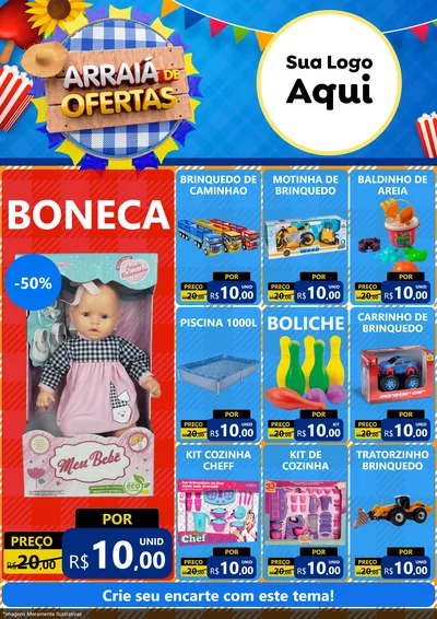 Modelo de Encarte para Encarte A4 Vertical com o tema Arraiá de Ofertas para Brinquedos
