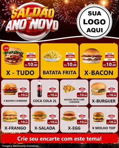Modelo de Rede Social para Feed Instagram com o tema Saldão de Ano Novo para Hamburgueria