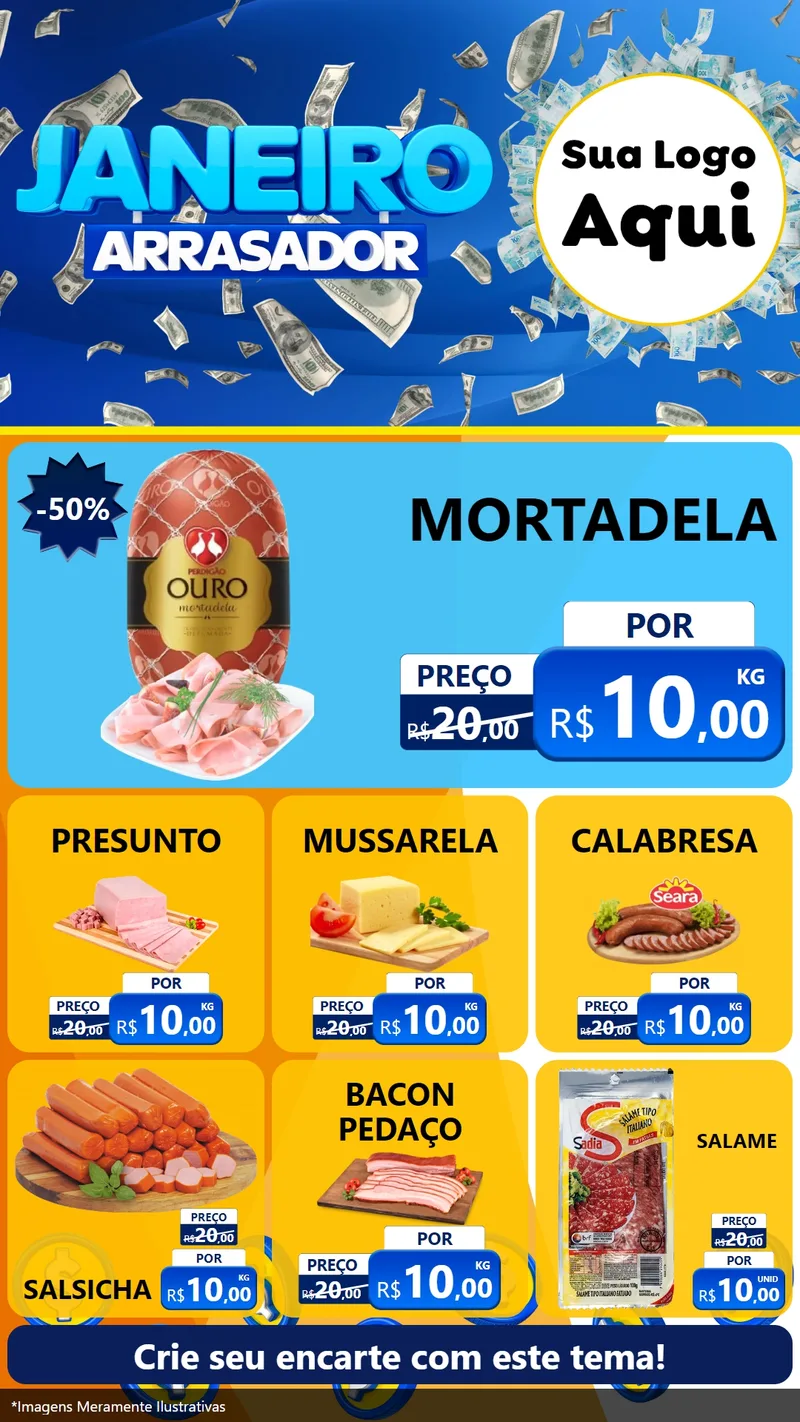 Modelo de Rede Social para Stories com o tema Janeiro Arrasador para Frios e Laticínios