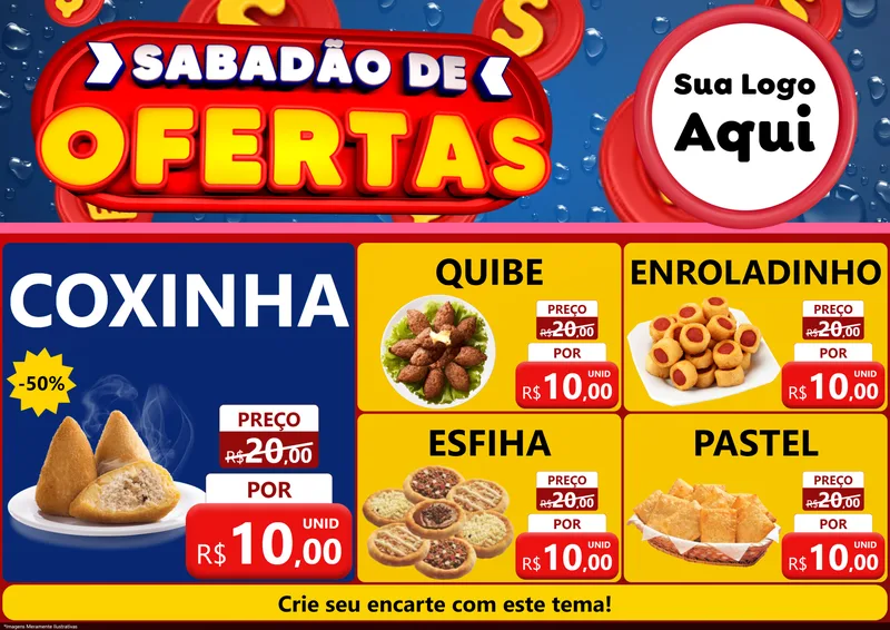 Modelo de Encarte para Encarte A4 Horizontal com o tema Sabadão de Ofertas para Salgadaria
