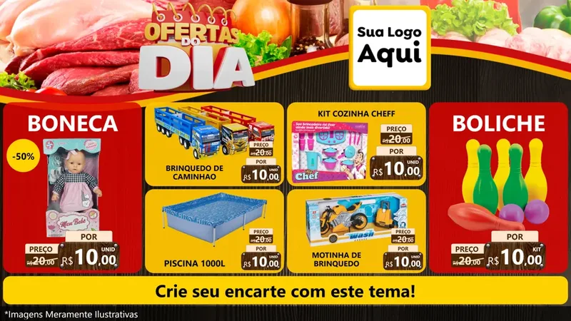 Modelo de TV para TV Horizontal com o tema Ofertas do Dia para Brinquedos