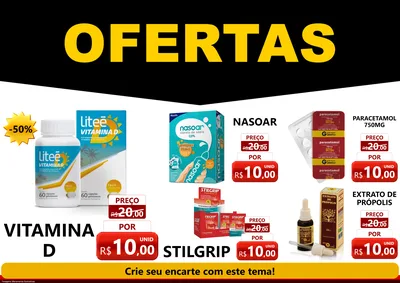 Modelo de Encarte para Encarte A4 Horizontal com o tema Ofertas Preto e Vermelho Cartaz para Farmácia