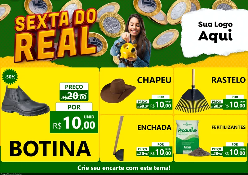 Modelo de Encarte para Encarte A4 Horizontal com o tema Sexta do Real para Agropecuária