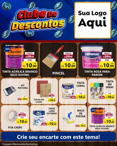 Modelo de Rede Social para Feed Instagram com o tema Clube de Descontos para Tintas e Ferramentas