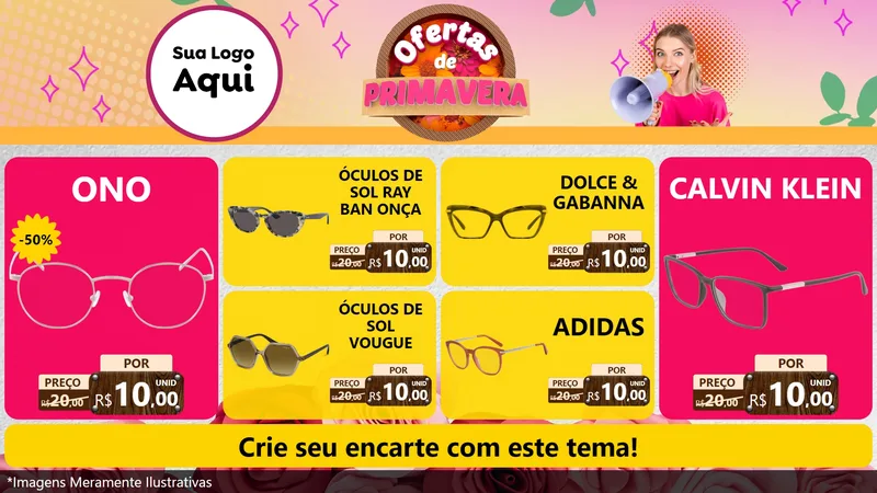 Modelo de TV para TV Horizontal com o tema Ofertas de Primavera para Óticas