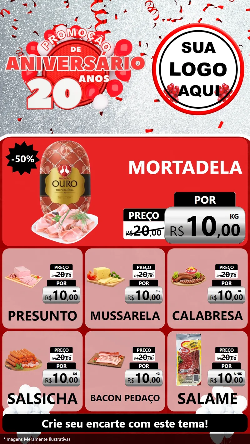 Modelo de Rede Social para Stories com o tema Promoção de Aniversário - 20 Anos para Frios e Laticínios