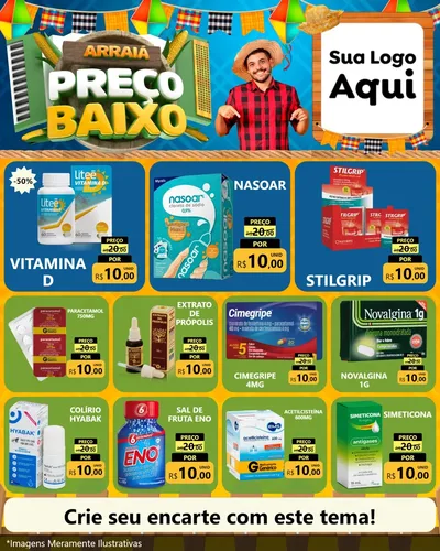 Modelo de Rede Social para Feed Instagram com o tema Arraiá de Preço Baixo - Junina para Farmácia