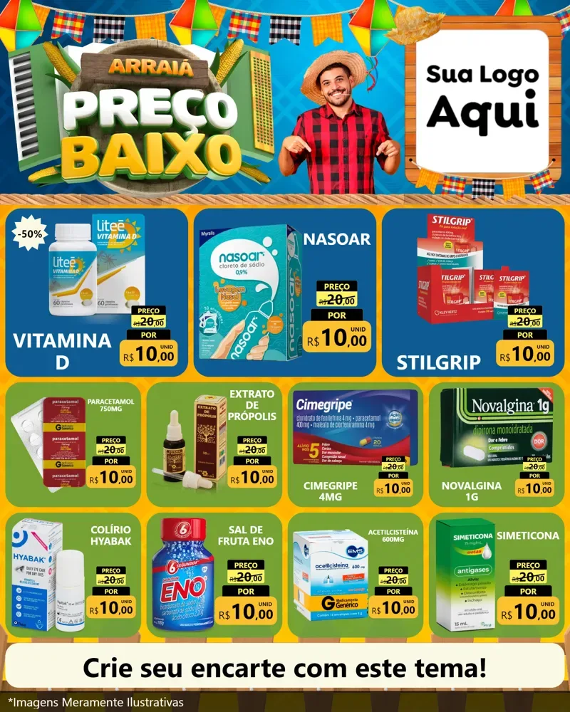 Modelo de Rede Social para Feed Instagram com o tema Arraiá de Preço Baixo - Junina para Farmácia