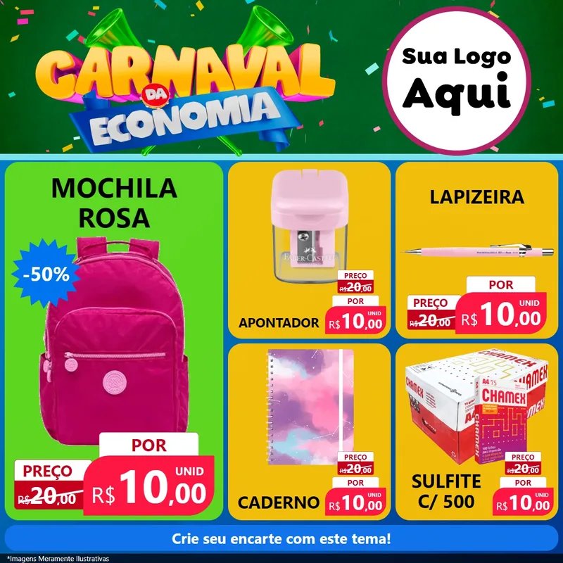 Modelo de Rede Social para Feed Facebook com o tema Carnaval da Economia para Papelaria