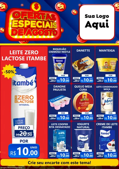 Modelo de Encarte para Encarte A4 Vertical com o tema Ofertas Especiais de Agosto para Frios e Laticínios
