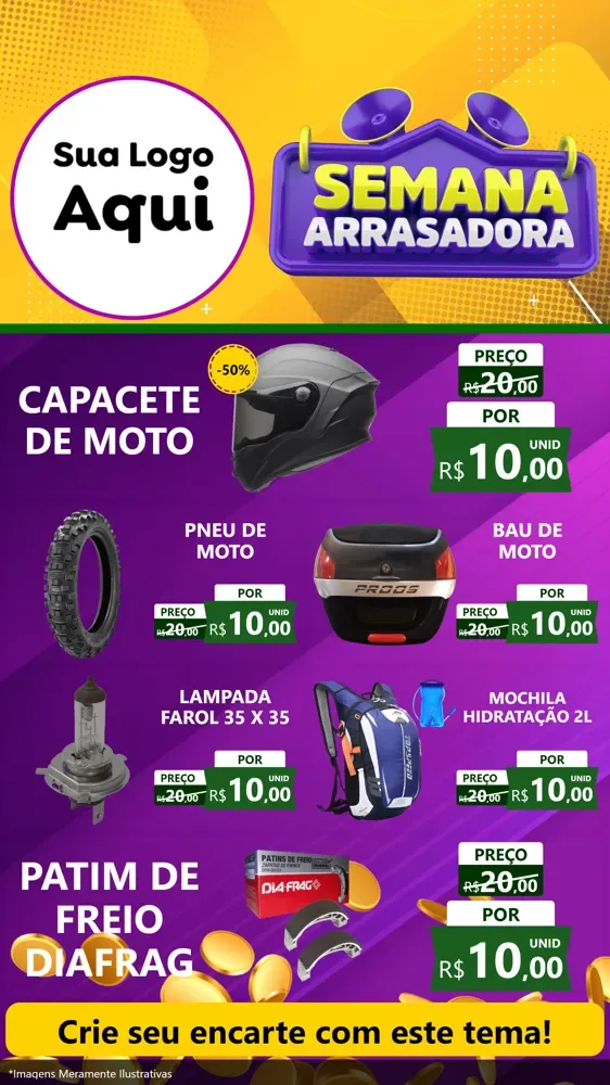 Modelo de TV para TV Vertical com o tema Semana Arrasadora para Moto peças
