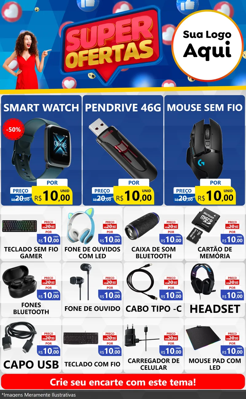 Modelo de Encarte para Encarte Grande com o tema Super Ofertas para Informática
